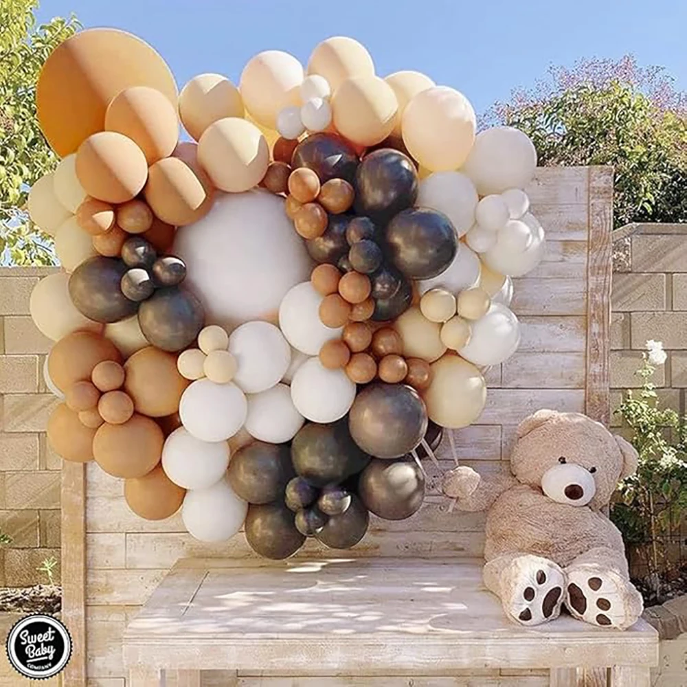 Brown Balloons Arch Kit Retro Khaki Cocoa White Sand Skin Gold Balloon Garland Jungle Safari Theme Kid Birthday Party Decpration