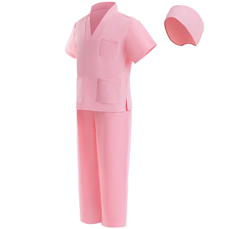 Kids Scrubs Uniform Suit Short Sleeve O-neck Tops+Pants Set and Toys Nursing Uniform Girls Boys  Hospital Pet Doctor Scrub Medic