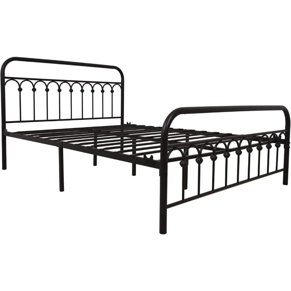 

Metal Bed Frame Queen Size with Vintage Headboard and Footboard Platform Base Wrought Iron Bed Frame