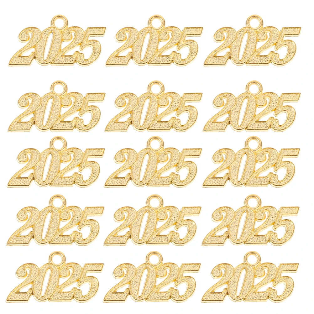 

50pcs 2025 Graduation Year Number Tassel Cap Accessories Jewelry Making Diy Keychain Bracelet Necklace Earrings Alloy Mini
