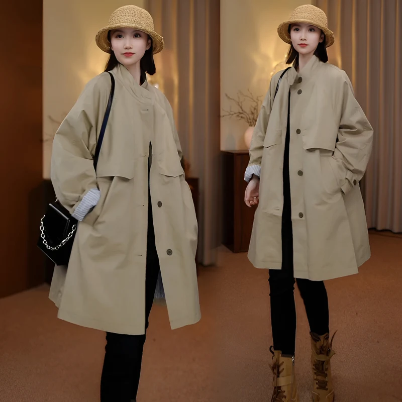 

SuperAen Autumn New Casual Stand-up Collar Trench Coat Spring and Autumn New Retro Korean Style Loose Coats