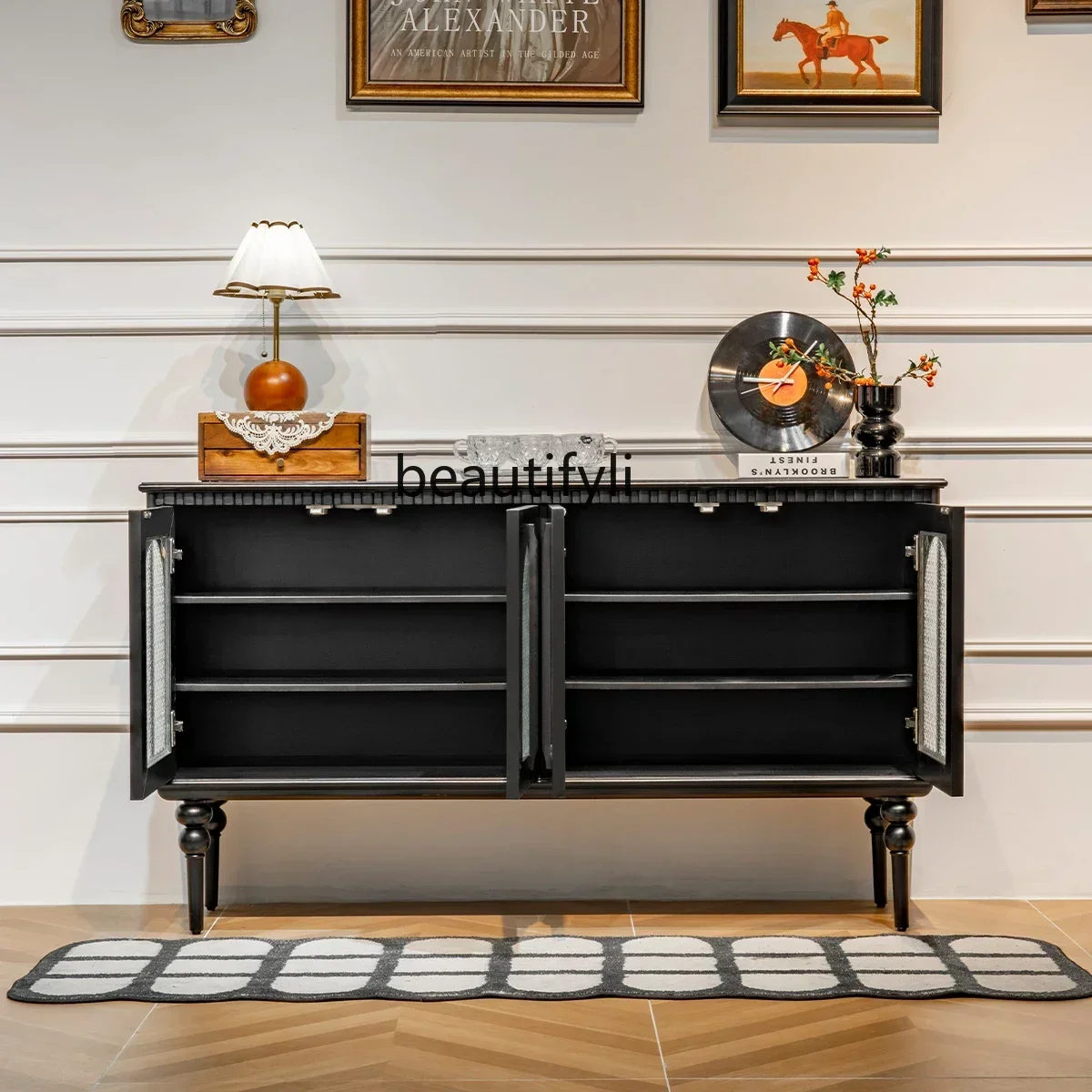

SS new styleAmerican retro style dining side, gla porch, arched door, black decorative living room TV cabinetss 7486 ss 7486