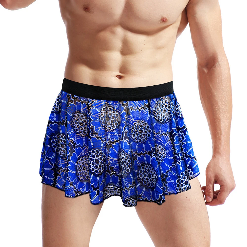 New Sexy Men Sissy Printed Lace Wrapped Pleated Lingerie Skirt Clubwear Panties Underwear Underpants Briefs Men\'s Short Skirt