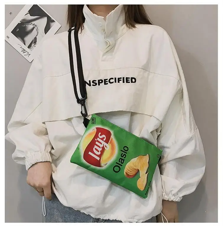 Umhängetasche mit Kartoffelchips-Snack-Muster, Damenversion, kleine einzelne Umhängetasche, lustige Umschlagtasche für Frauen und Mädchen, Handytasche – Detail 13