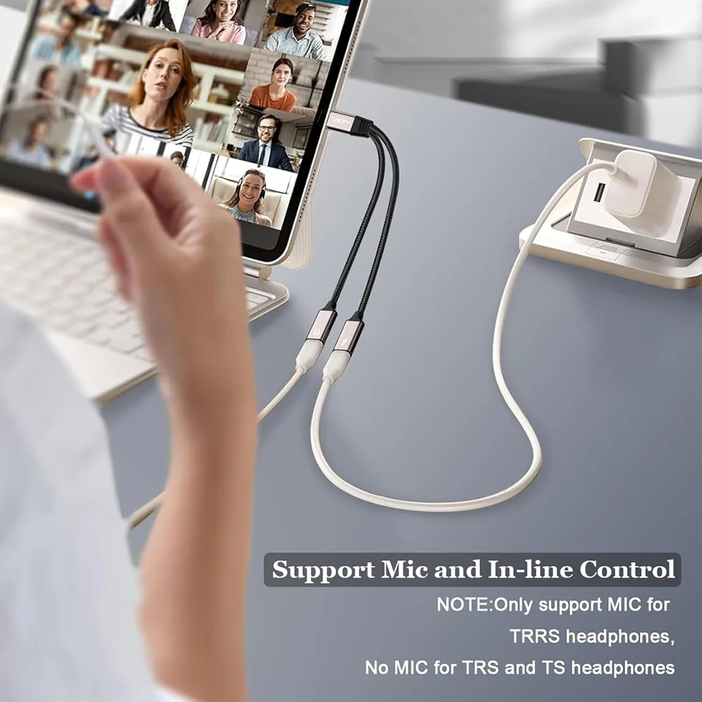 Adapter USB C Splitter Type C do słuchawek i ładowarki z szybkim ładowaniem PD 60W i transferem danych dla iPhone 16/15, iPad, Samsung — zdjęcie produktu 5