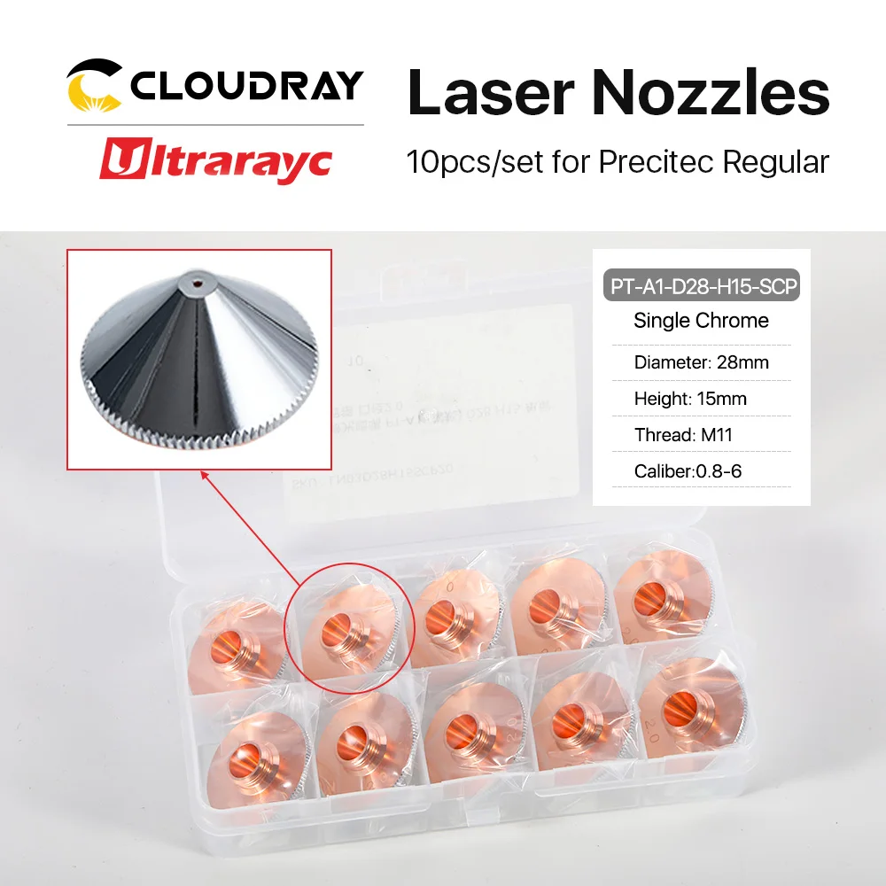 Ultrarayc 10 Cái/bộ Laser Vòi Phun Đơn Đôi Chrome Mạ Lớp D28 Cỡ Nòng 0.8-6.0Mm Cho Precitec WSX sợi Đầu Cắt