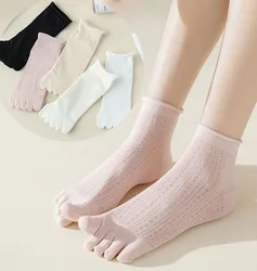 INS Summer Thin Five Finger Socks For Women Breathable Hollow Mesh Ankle Socks Solid Color Cotton Socks Female Split Toe Socks