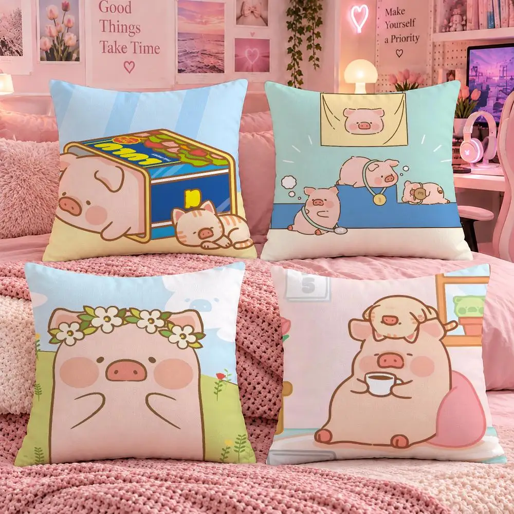 Cartoon Cute Kids L-LuLu The Piggy Cushion Cover Double Sided Print Short Plush Pillow Sofa Bedroom Dorm Room Decor Gift