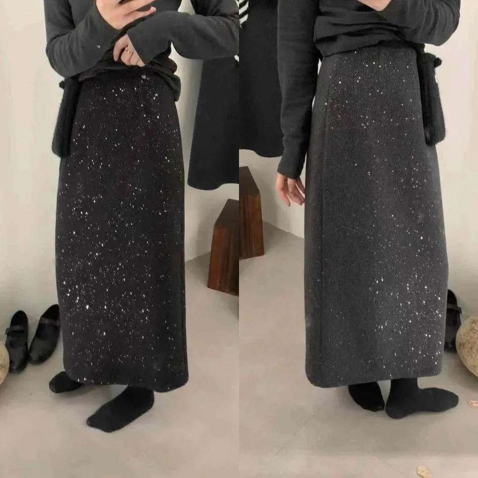 ini Crystal f Gonna a vita alta Slim lunga da donna coreana Sle Inverno New Faion Ele Gonna a trapezio Abbigliamento casual