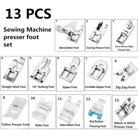 13 st/ask pressarfotssats rullfot invisi dragkedja fot för Brother Singer Janome hushållssymaskin tillbehör 6 best sales symaskinsdelar - №2