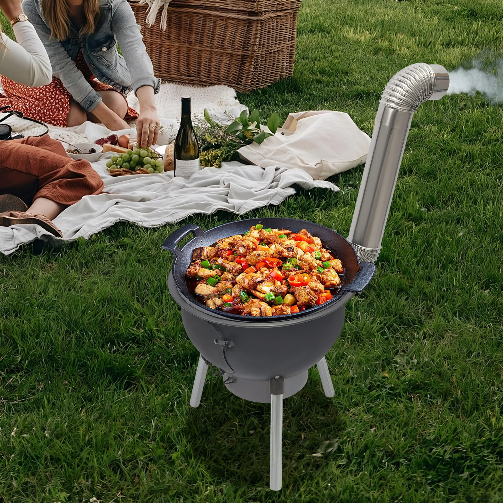 

Multifunction Wood Burning Stove with Grill Rack, 4 Wok Rings, 20.5in Large Camping Stove for Outdoor Cooking & Heating