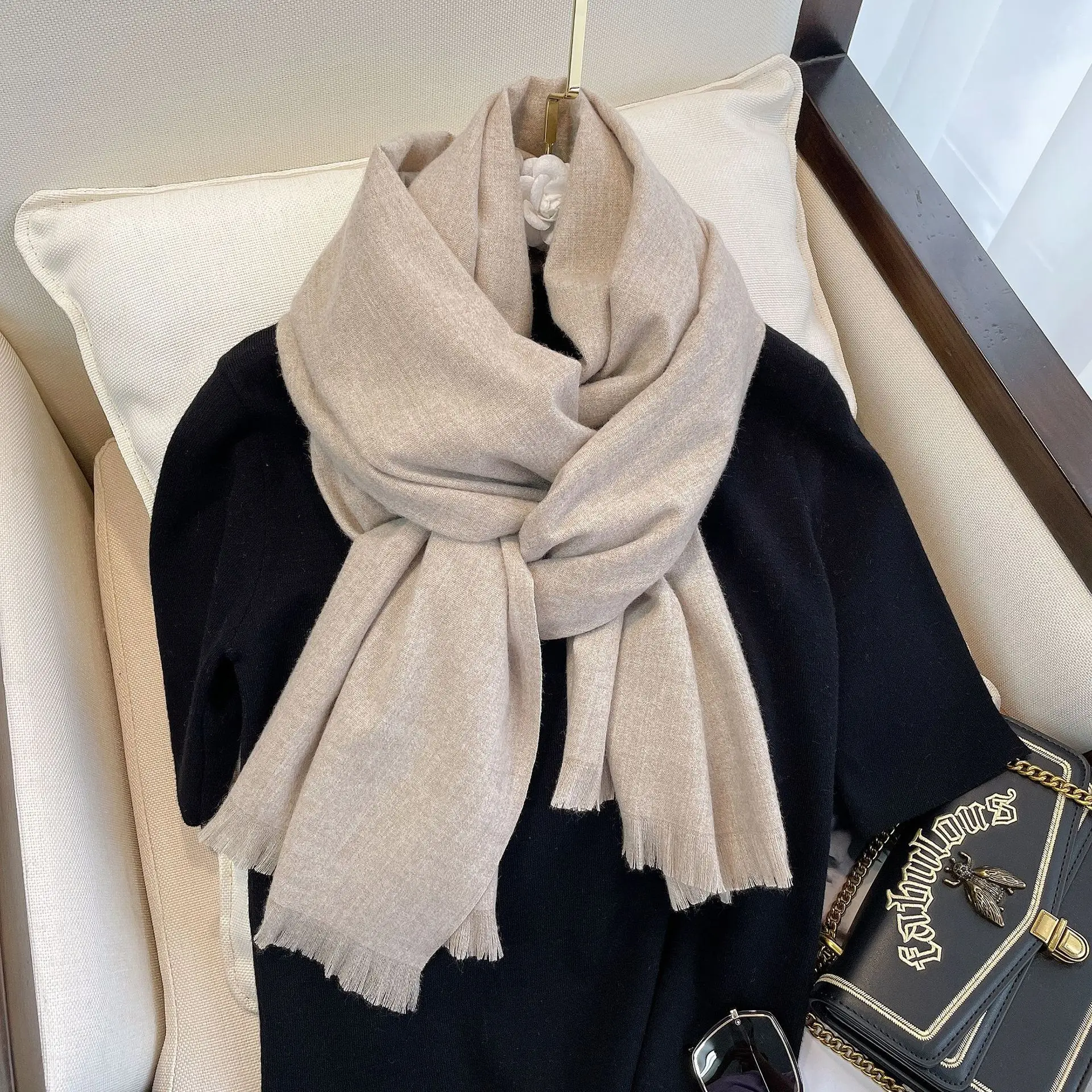 Winter Warm Solid Thick Cashmere Scarf for Women Large 70*200cm Pashmina Shawl Wraps Bufanda Female with Tassel Scarves