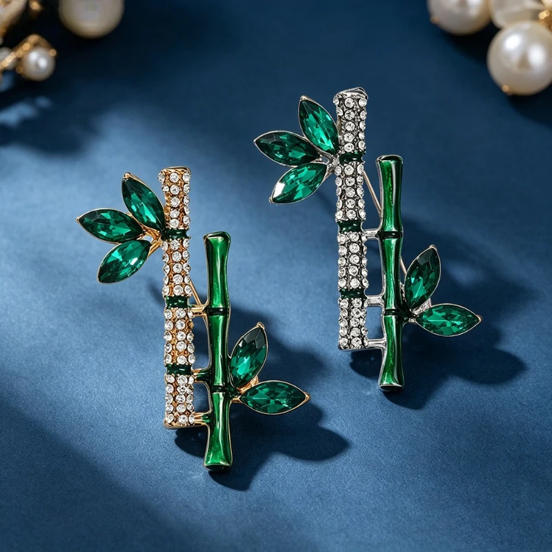 Exquisite Rhinestone Inlaid Bamboo Shape Brooch All The Way Up Fashion Pin Badge DIY Clothes Bag Hat Scarf Accessory Decorative