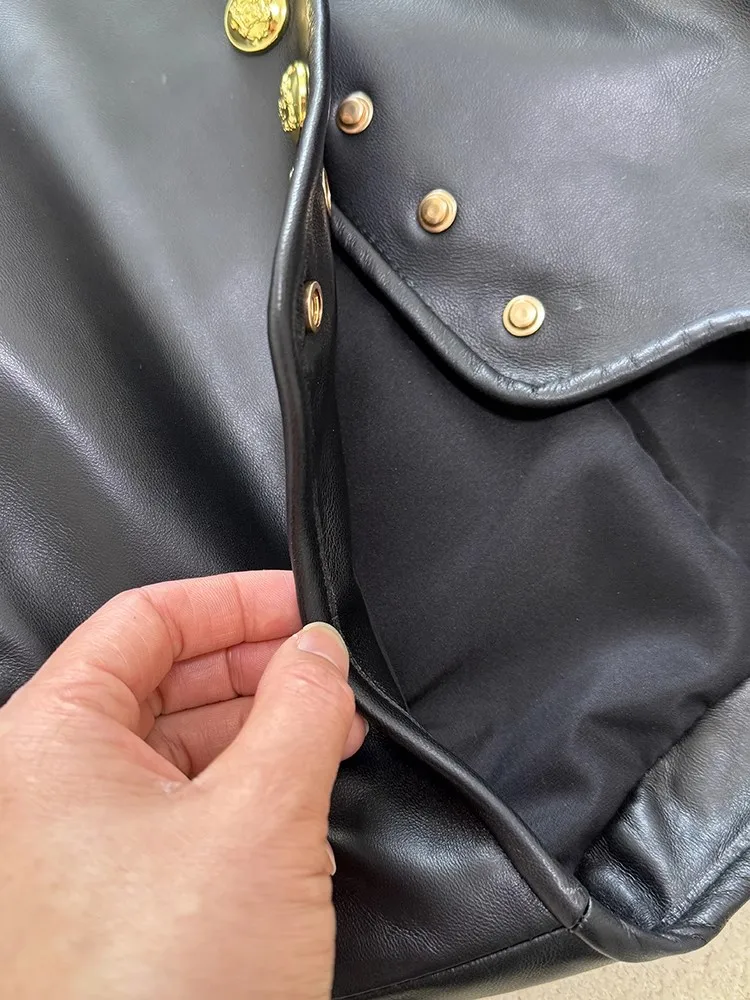 秋の新女性シープスキン本革ジャケットちょう結び長袖 O ネックシングルブレスト甘い女性オートバイ生き抜くコート