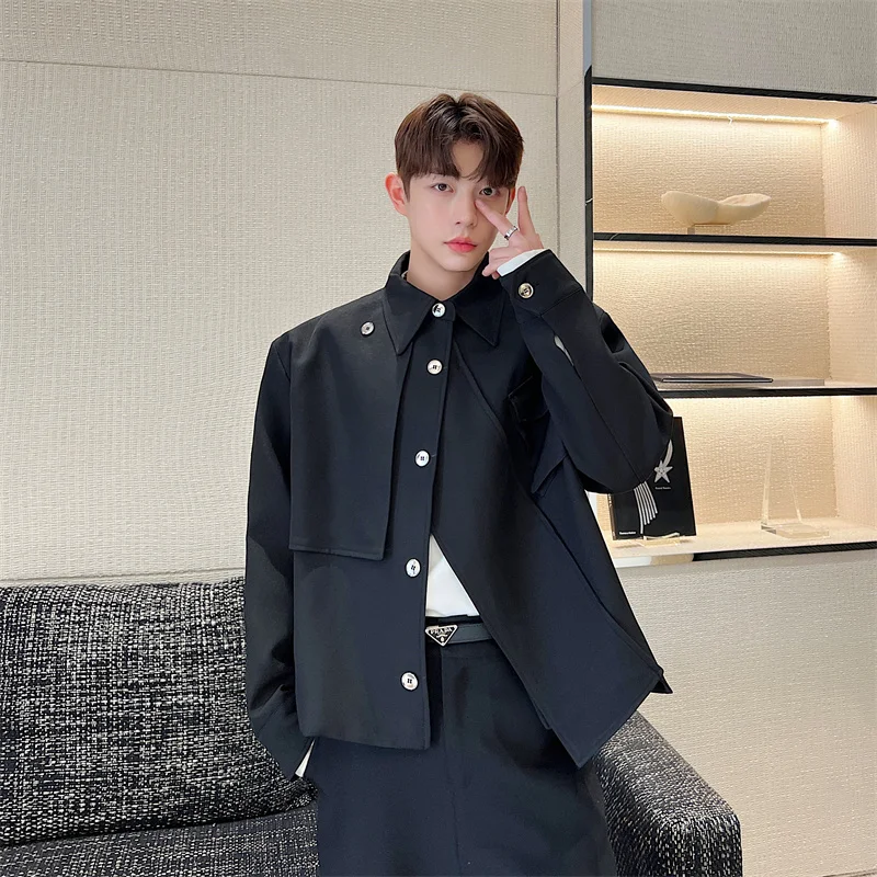 

Мужское повседневное пальто свободного кроя в корейском стиле с боковыми пуговицами, молодежное, из полиэстера, с длинными рукавами