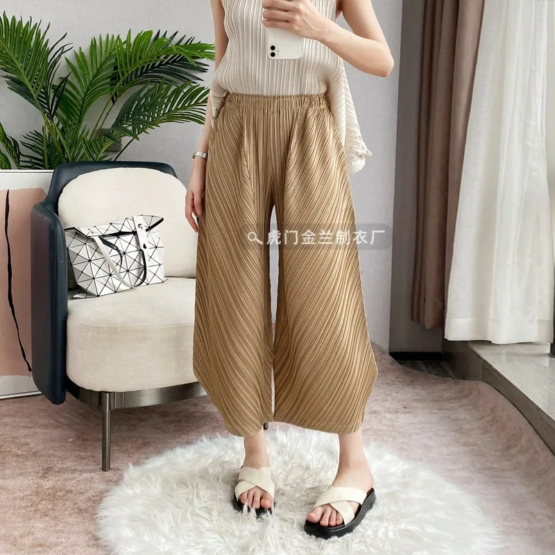 

Miyake Pleated Pants Women's Summer New High Waist Draping Feeling Slim Leisure Loose Large Size Banana Pants Wide Leg Pants