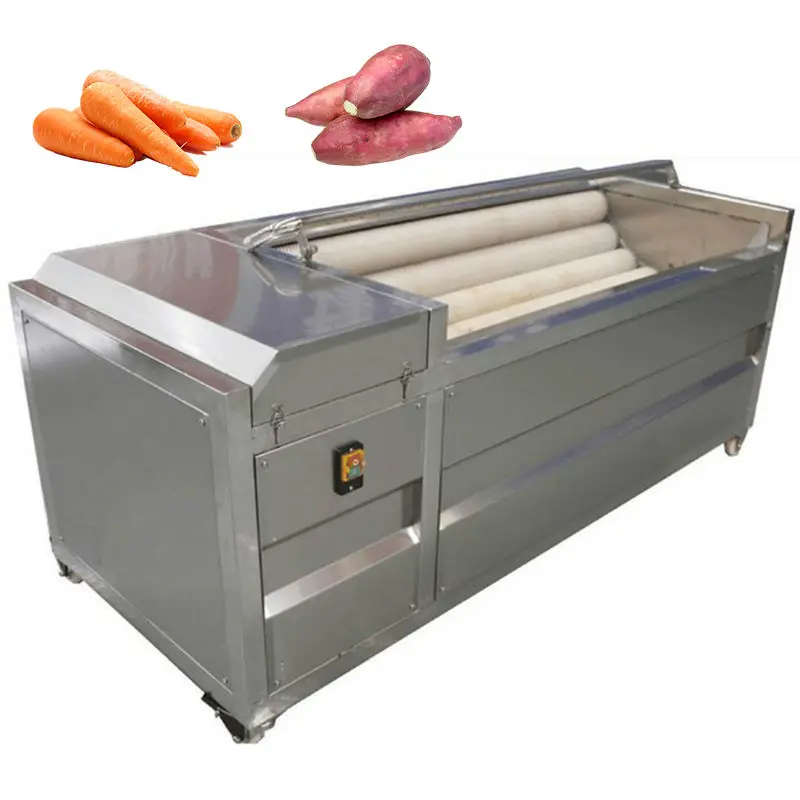 

304 Stainless Steel Brush Roller Type Cassava Sweet Potato Carrot Ginger Turmeric Potato Washing Peeling Machine