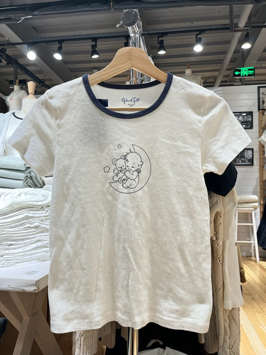 女性の半袖Tシャツ,天使のモチーフ,クマ,パッチワーク,ラウンドネック,かわいい,ヴィンテージ,y2k,愛らしい,女の子のトップス,2023