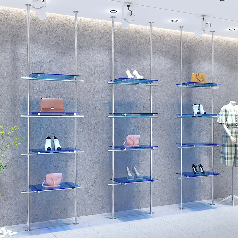 Shoe store shoe rack display rack wall column stainless steel live shoe shelf clothing store bag storage display shelf