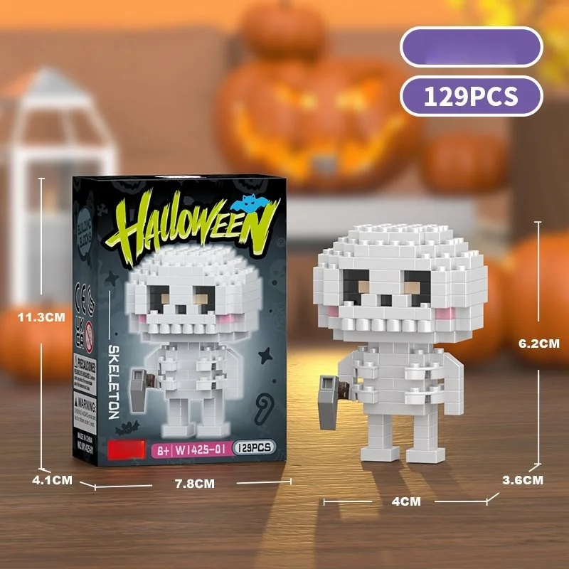 Halloween-pompoen mini-bouwstenen, montagespeelgoed voor kinderen, cadeau & bureaudecoratie