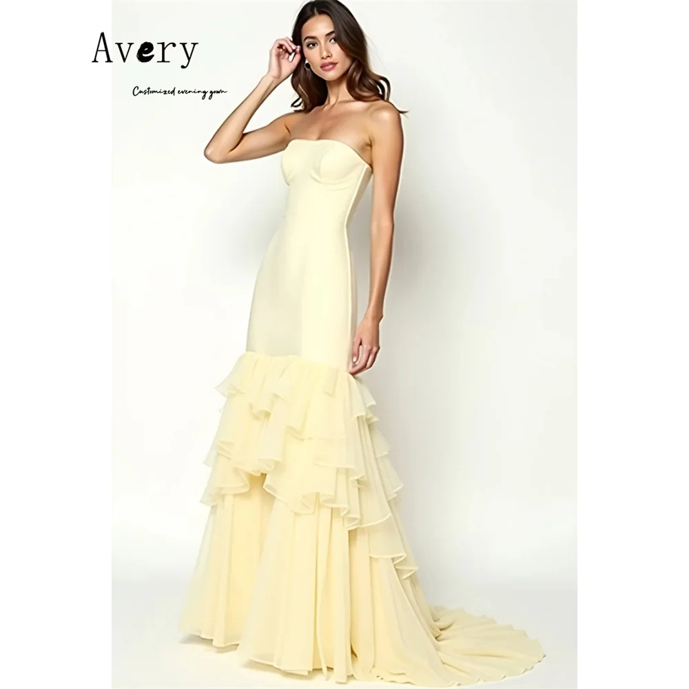 

Avery Customized Yellow Fishtail Tube Top Strapless Women's Evening Dress for Weddings Elegant Dresses Woman for Evening Party