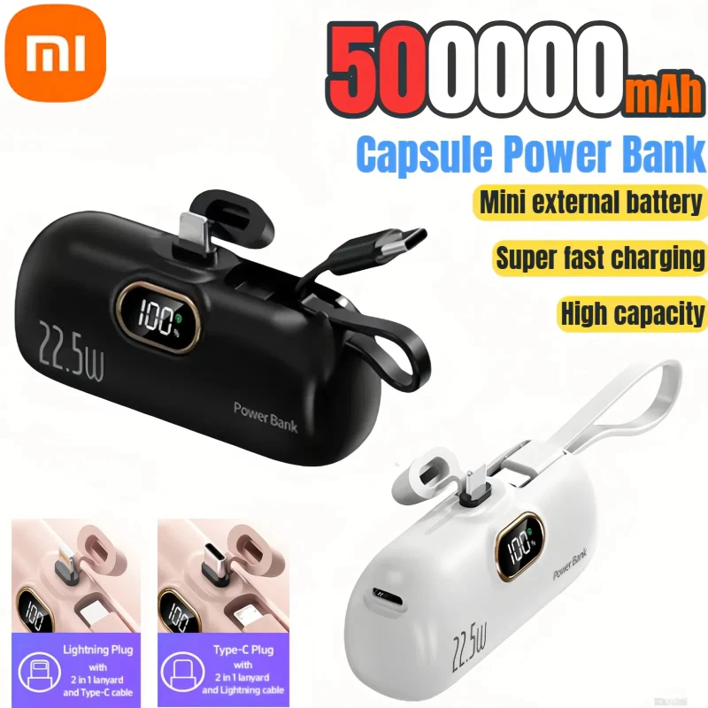 Xiaomi 500000mAh Mini Capsule Power Bank 22,5 W batería externa de carga súper rápida de alta capacidad para iPhone Huawei Samsung