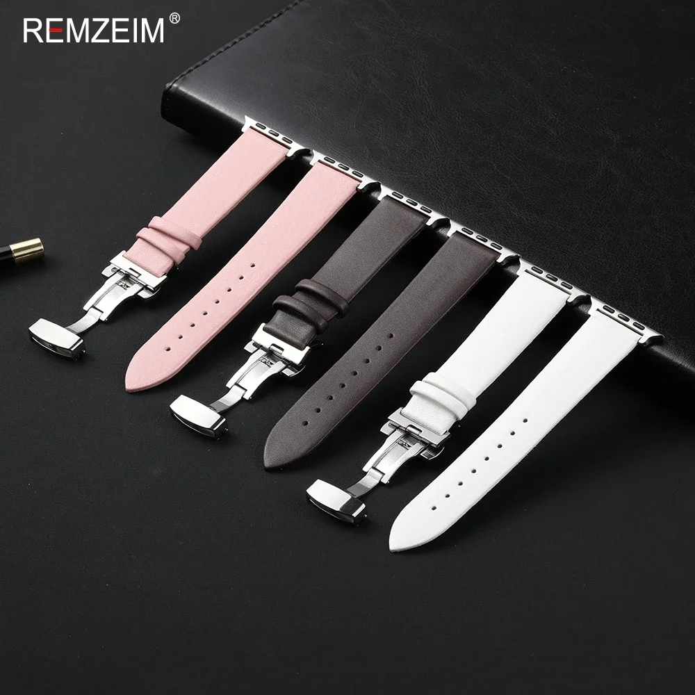 Schmetterlingsverschluss Lederarmband für Apple Watch 38/40/41/42/44/45/46/49mm für iWatch 1-11 SE Ultra 3 2 Uhrenarmbänder