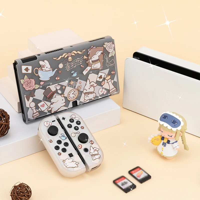 Rabbit Nintendo Switch OLED Protective Case Kawaii Hard PC Matte Cover JoyCon Controller Game Housing Switch OLED Accessories