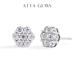 ATTAGEMS Round Cut 2.5mm 3.0mm Moissanite Diamond Earring Flower shape D VVS1 Color 925 Silver Pure 10k 14k Au750 Gold for Women
