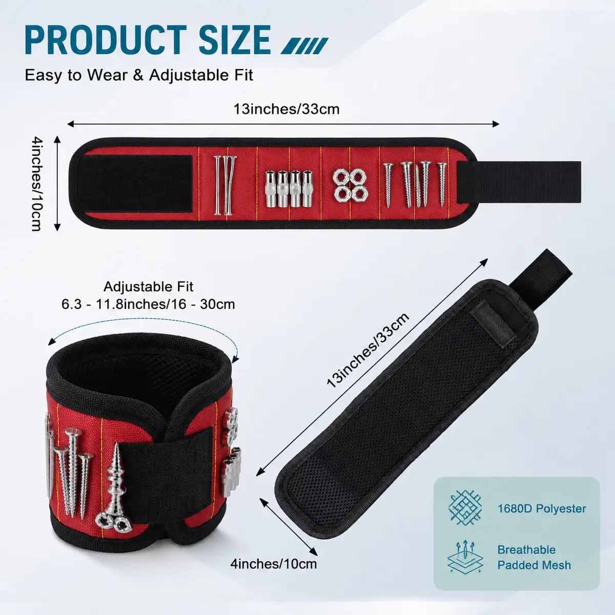 LANKE 1PC Magnetic Tool Wristband for Screws Nails Nuts Drill Bits Adjustable Hands Free Home Repair Organizer Black Red Blue gallery 4