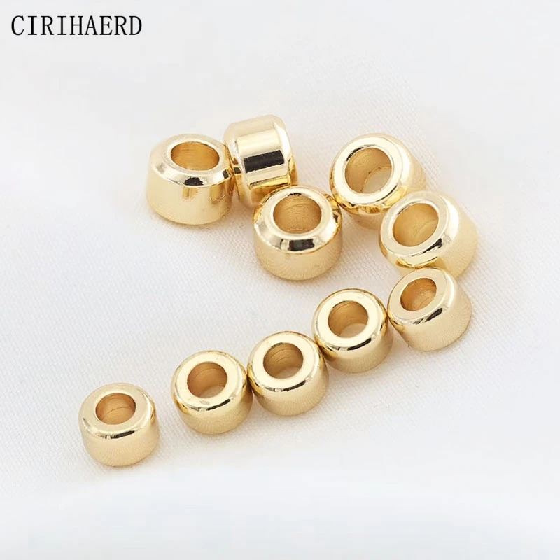 10 Uds. De cuentas cilíndricas para pulsera, cuentas espaciadoras redondas de latón chapado en oro de 14K con agujero grande, suministros para fabricación de joyas, cuentas para collares Diy