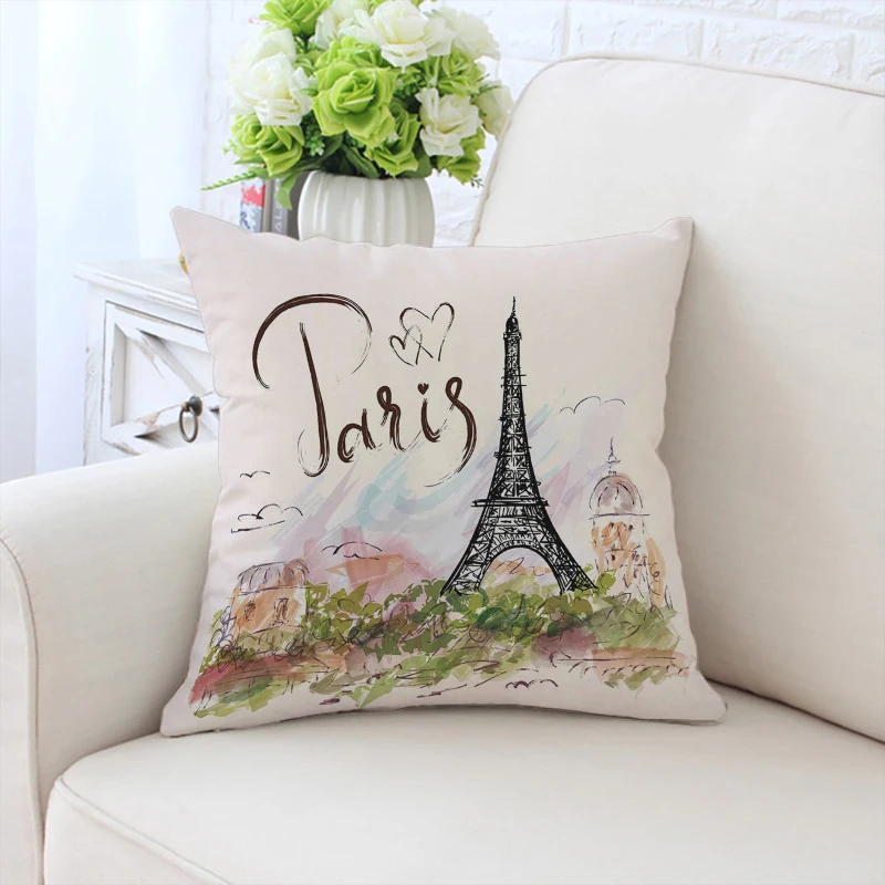 

40x40cm pillowcase Eiffel Tower pattern double-sided printed sofa cushion cover office chair comfortable waist cushion 45x45cm