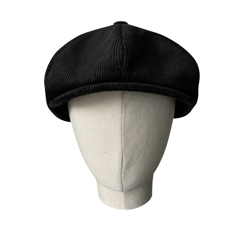 Corduroy Newsboy Caps Black Autumn Winter Beret Retro Peaked Cap Octagonal Cap for Men Women NC54