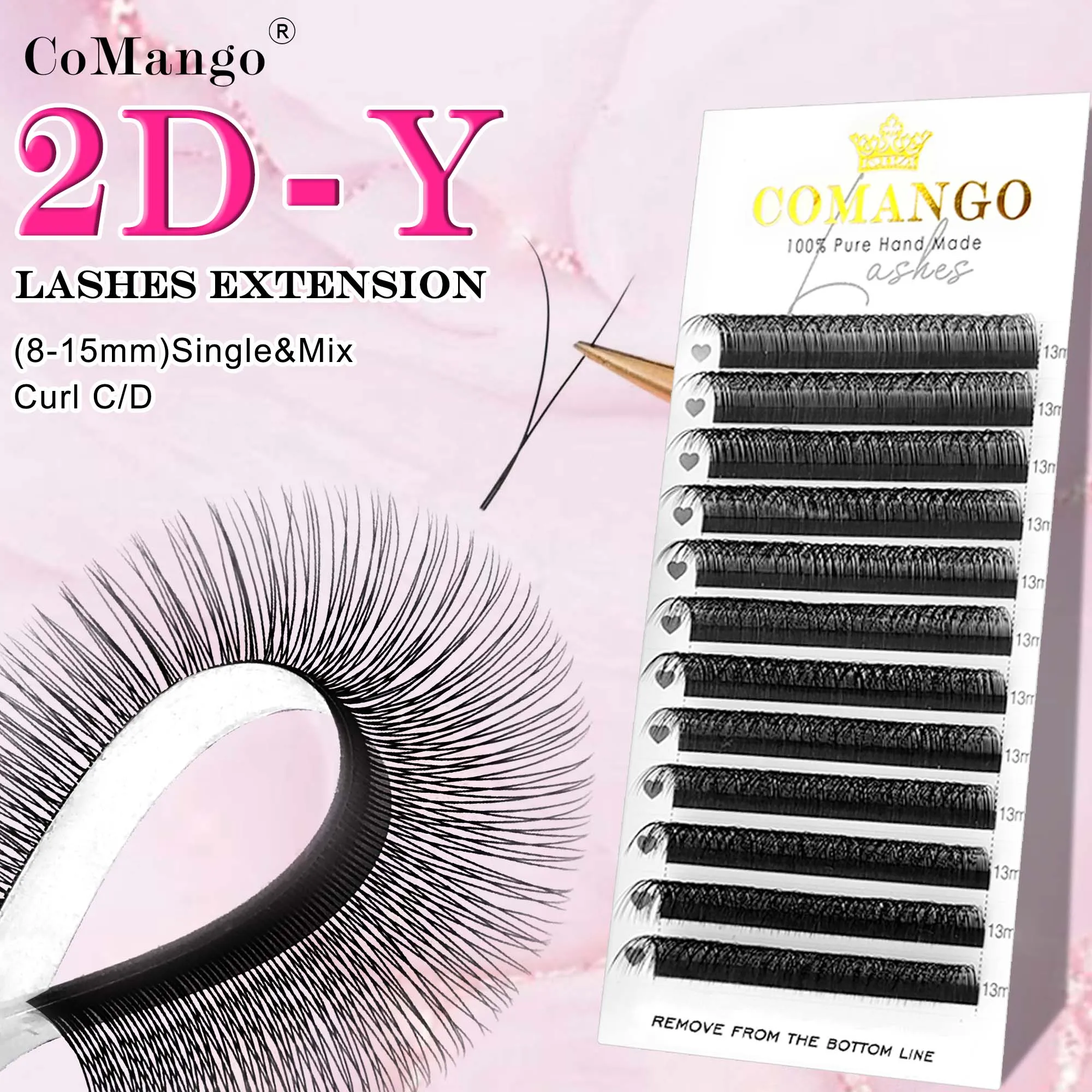 Premium Single Tip 2D Y Eyelash Extension Black Brown Ultra-thin 1D Y Lash Lightweight Premade Fans Mesh Net Cross Lash