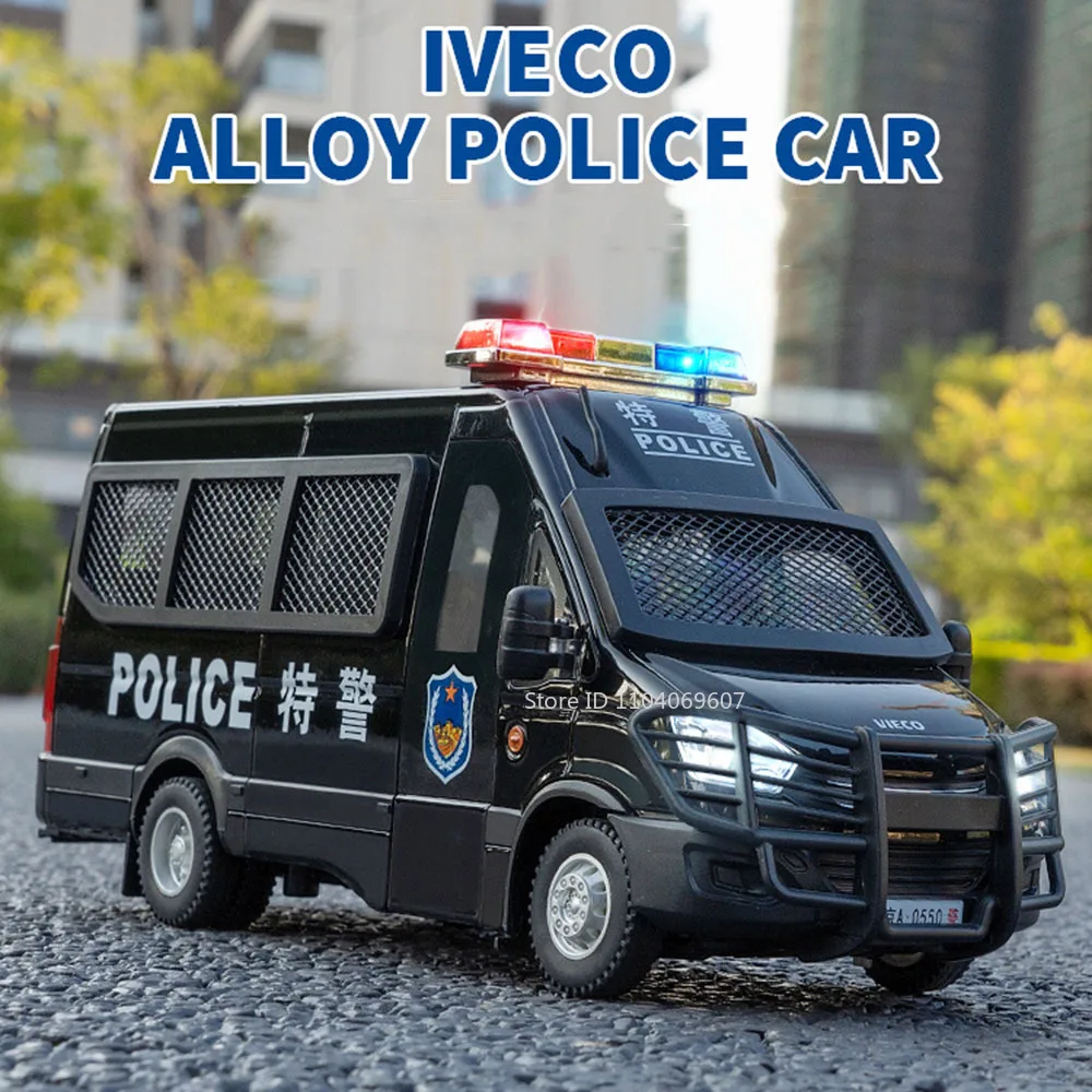 Maßstab 1:24 H2 Polizeiauto Spielzeug Miniaturmodelle Legierung Druckguss Türen geöffnet zurückziehen Sound Licht SWAT Fahrzeug Geschenke für Jungen – Detail 1