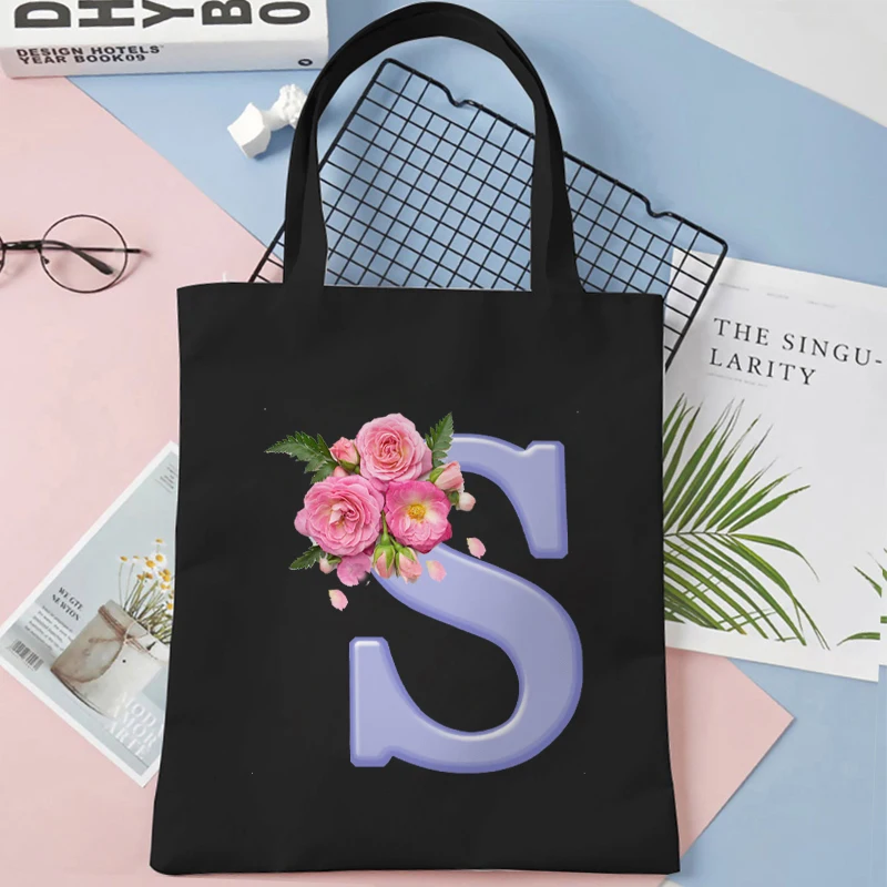 Flower 26 Alphabet Tote Bag Women Large Capacity Shoulder Bag Rose Letters Shopping Bags Female Bacherlette Party Commuter Bag