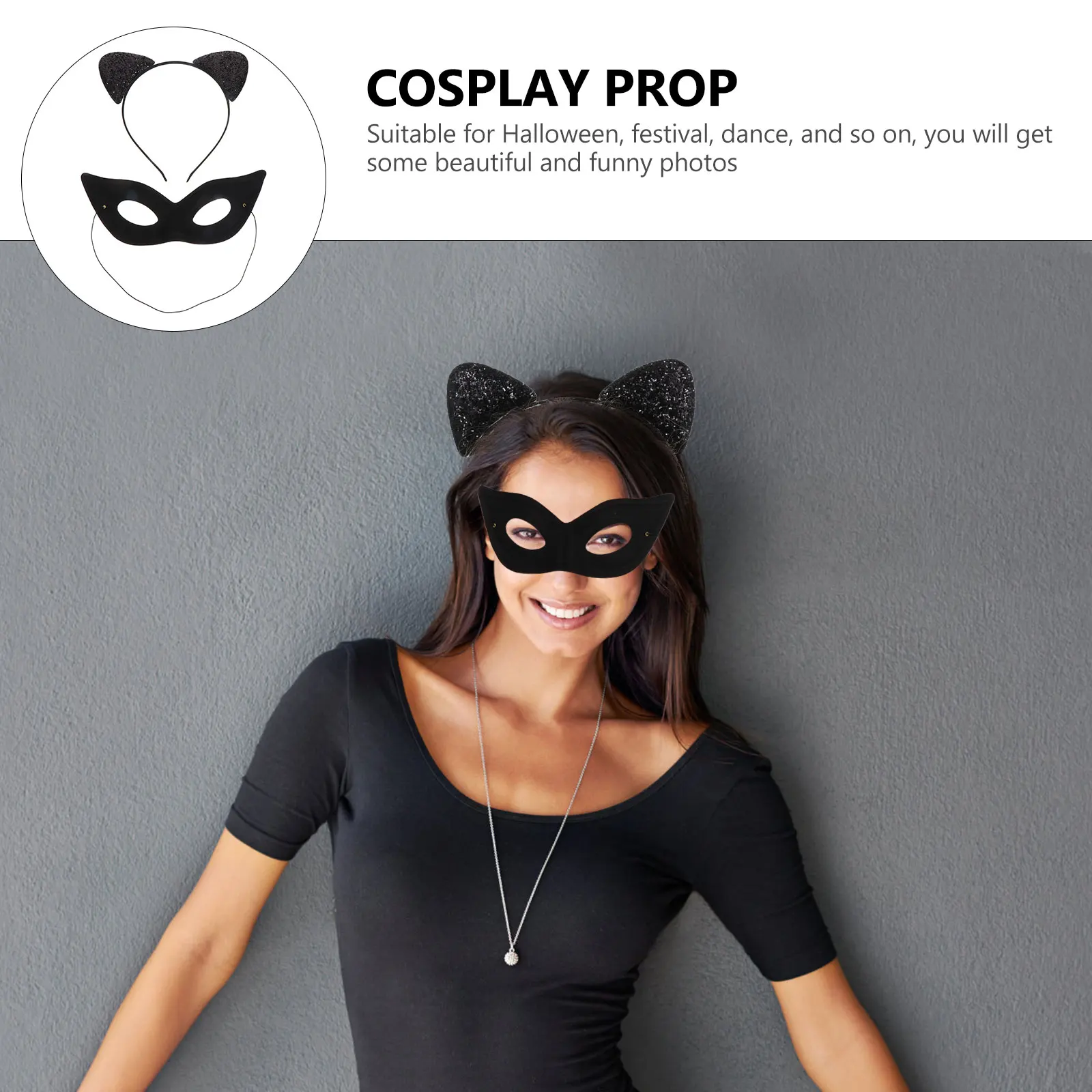 

1Set Fashionable Cat Ears Headband Lightweight Eye Mask for Women Dance Club Festival Wear Party Costume Prop Women Eye Mask