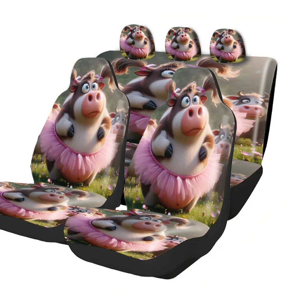 Trendy Printed Seat Covers With Halloween Christmas New Year Easter Themes Featuring Cartoon Cow Ballet Skirt Pigtails Design P