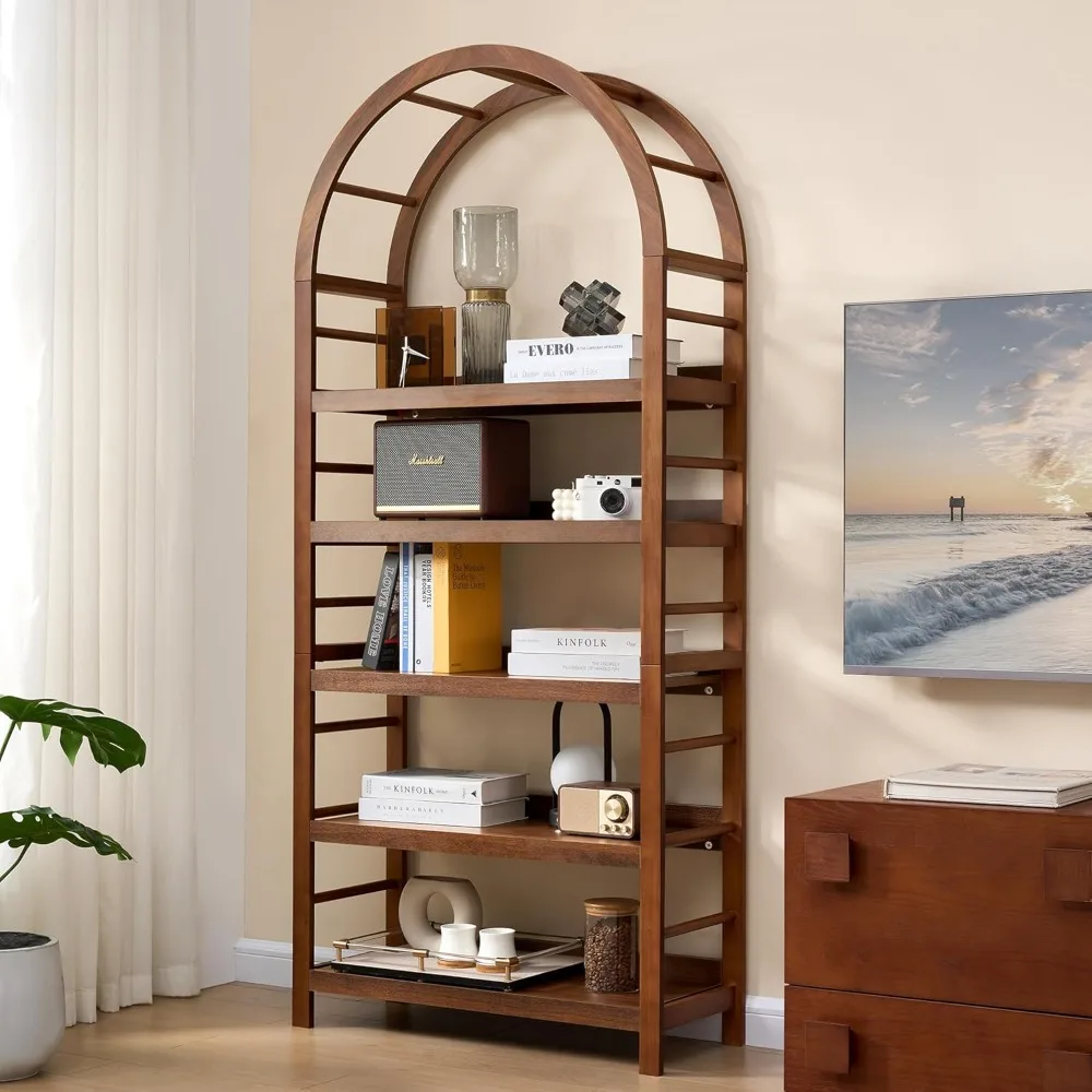 ชั้นวางหนังสือโค้งร่วมสมัย 5 ชั้นสำหรับจัดเก็บและจัดแสดงในโฮมออฟฟิศ