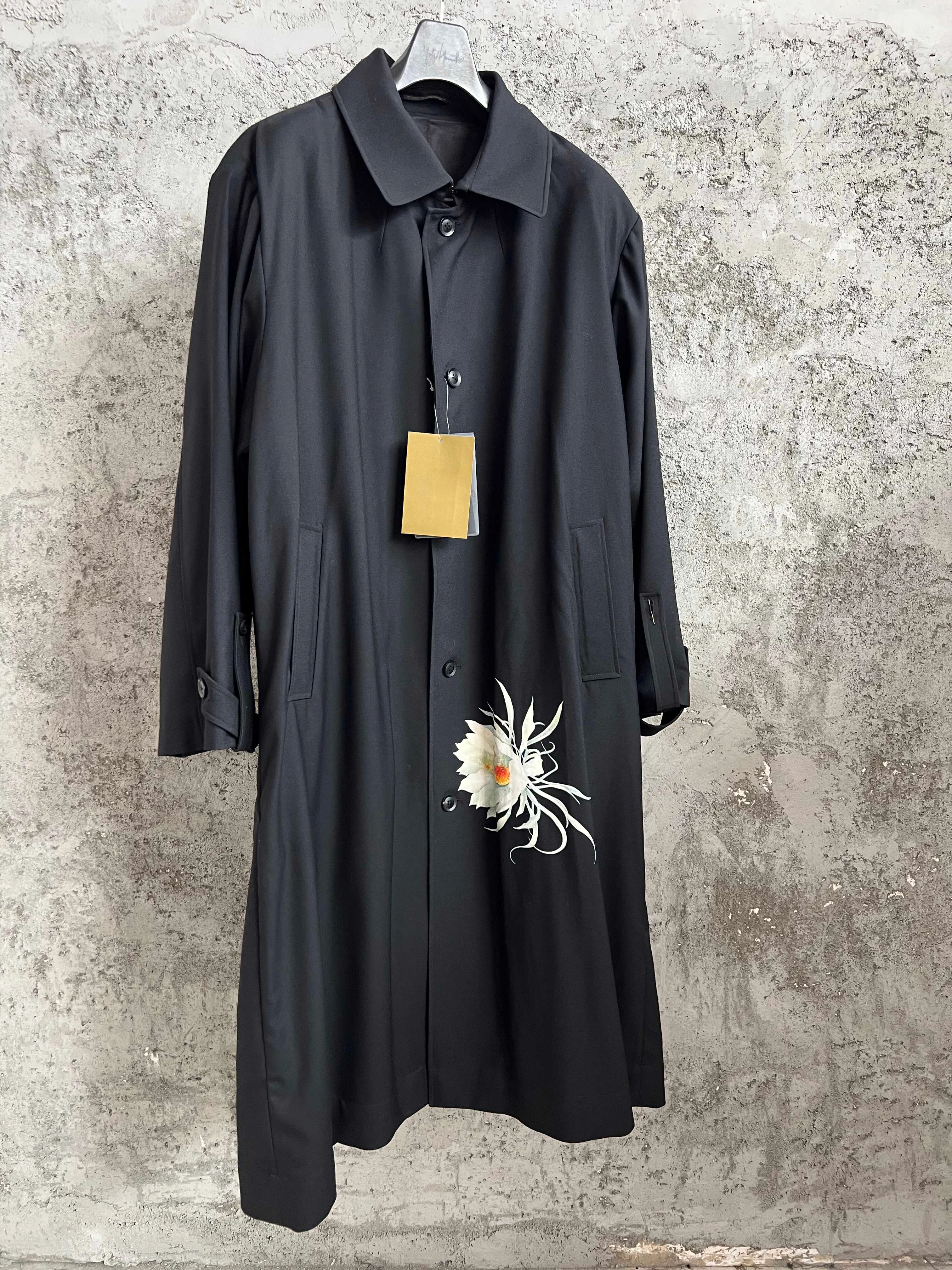 TOP-YAMAMOTO Night-blooming flower silhouette printed Heavy Industry Wool Windbreaker Limited Edition
