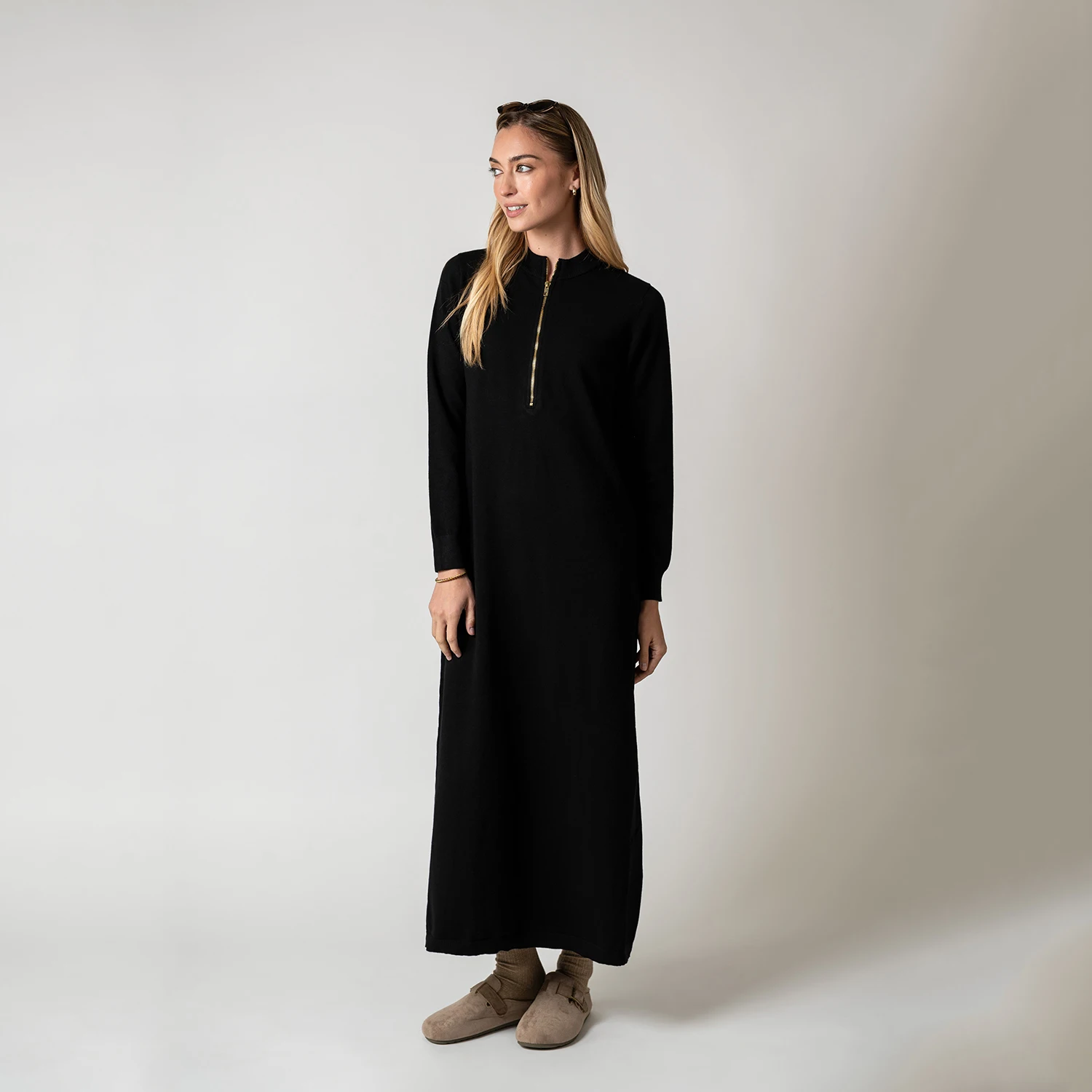 Half-Zip Knit Maxi Dress