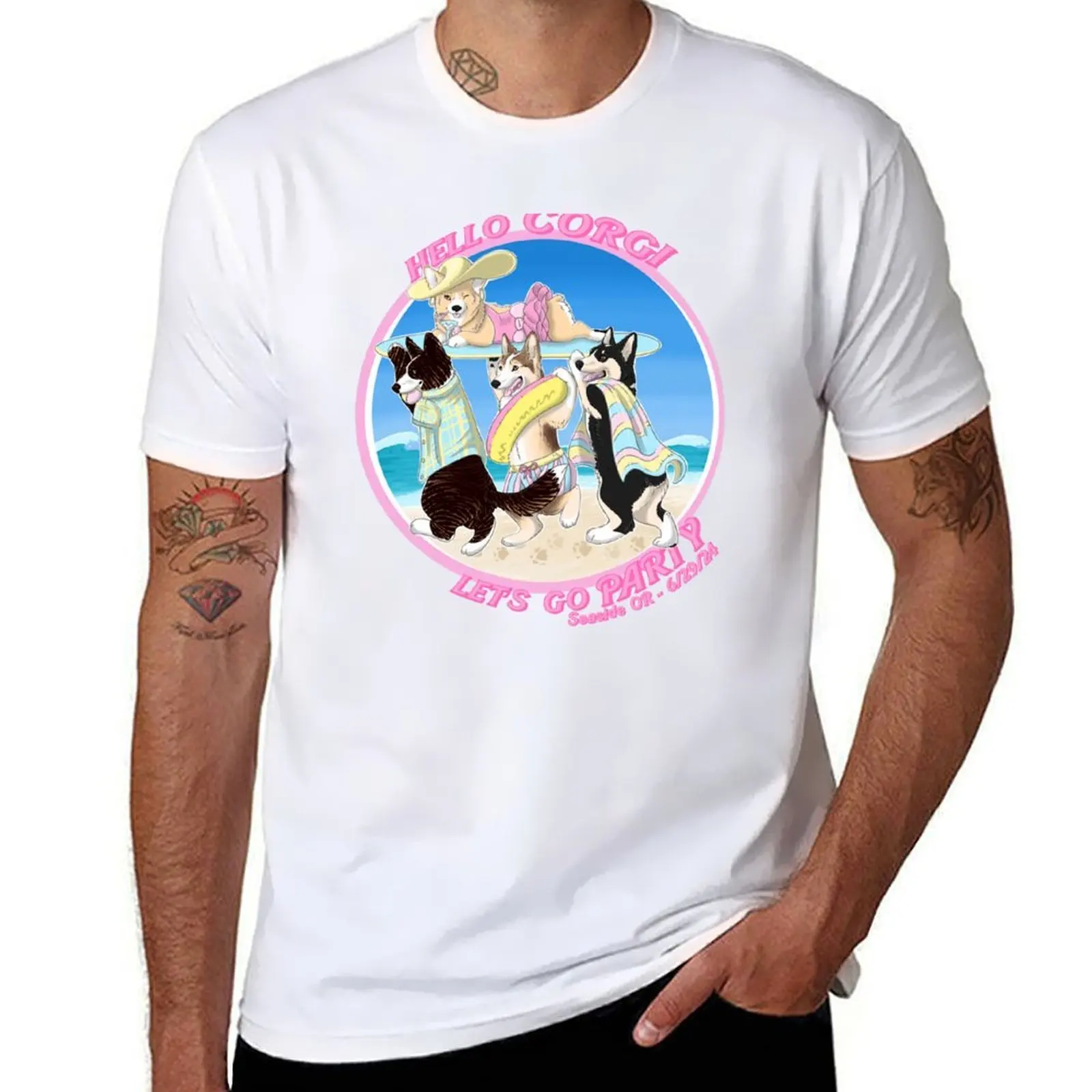 

Hello Corgi, let's go party! T-Shirt anime t shirts for man man t shirts for men casual T-Shirt