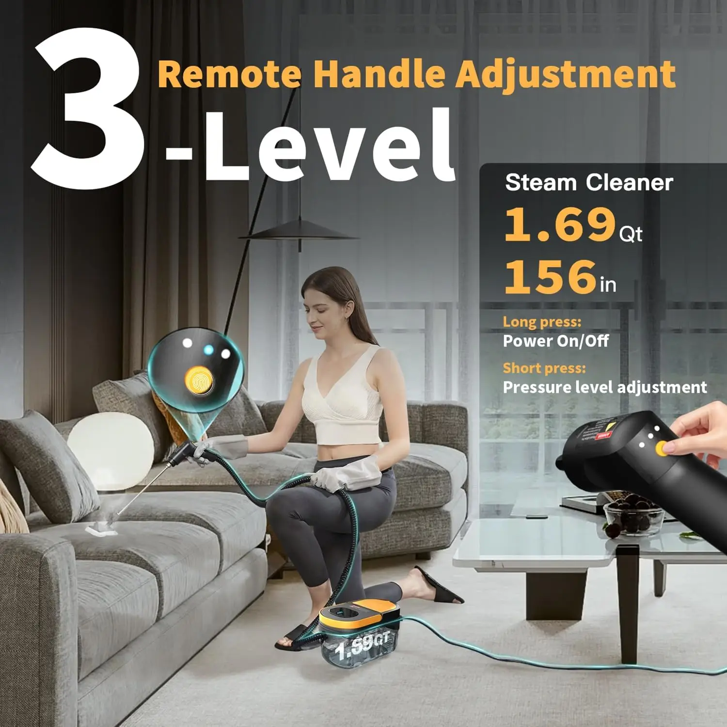 Portable 1.69 Quarts Tank Steam Cleaner 3-Level Adjustable Handle fast Heat-Up 15 Pcs Accessories for Home Cleaning Grout Tile