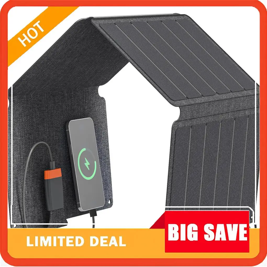 36W Foldable Solar Panel, Portable Solar Charger Type-C to USB-A Charging Port, Power Supply for Outdoor