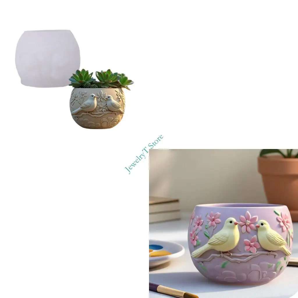 

LX9D Силиконовая форма для горшка с птицами, подходящая для художественных и декоративных проектов из смолы