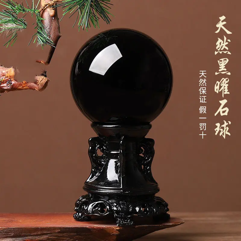 Obsidian Ball Ornaments Black Crystal Pure Natural Stone Living Room Office Entrance Decoration Handicrafts Feng-shui Ornaments