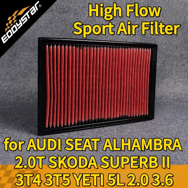 

Спортивный воздушный фильтр с высоким расходом для AUDI SEAT ALHAMBRA 2.0T SKODA SUPERB II 3T4 3T5 YETI 5L 2.0 3.6, моющиеся гоночные впускные фильтры