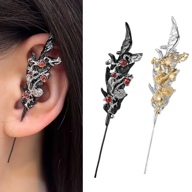 

Feather puncture Earring for Girl Gothic Jewelry Gothic Thorn Rose Stud Earrings Halloween Party Accessories auricle Ear Studs
