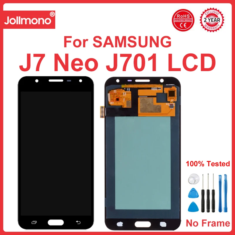 Super AMOLED J701 Screen, for Samsung Galaxy J7 neo J701 J701F J701M J701MT LCD Display Touch Screen Assembly Replacement