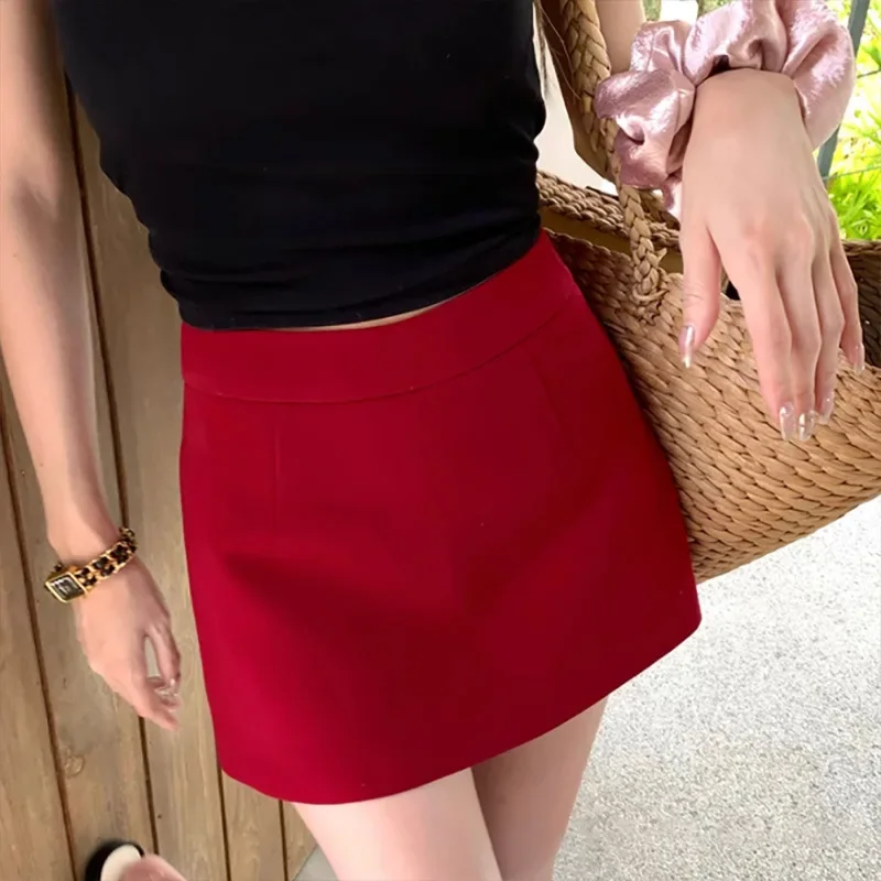 2024 Summer Mini Skirt Red Elegant Mini Dress Photography Goddess Skirt Fashionable Single Piece Women's